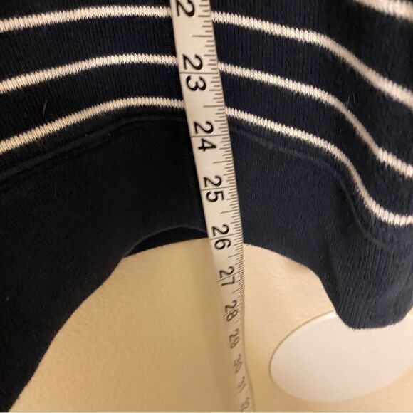 Lands' End Men's navy blue striped Rib Quarter Zip cotton Sweater preppy L - Picture 8 of 9